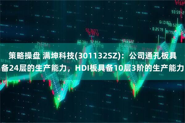 策略操盘 满坤科技(301132SZ)：公司通孔板具备24层的生产能力，HDI板具备10层3阶的生产能力